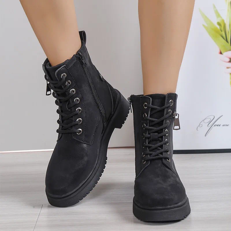 Boots 2024 Winter Boot For Women Fashion Plus Size Leather Snow Women's All-Match British Style Retro Ankle Botas De Mujer
