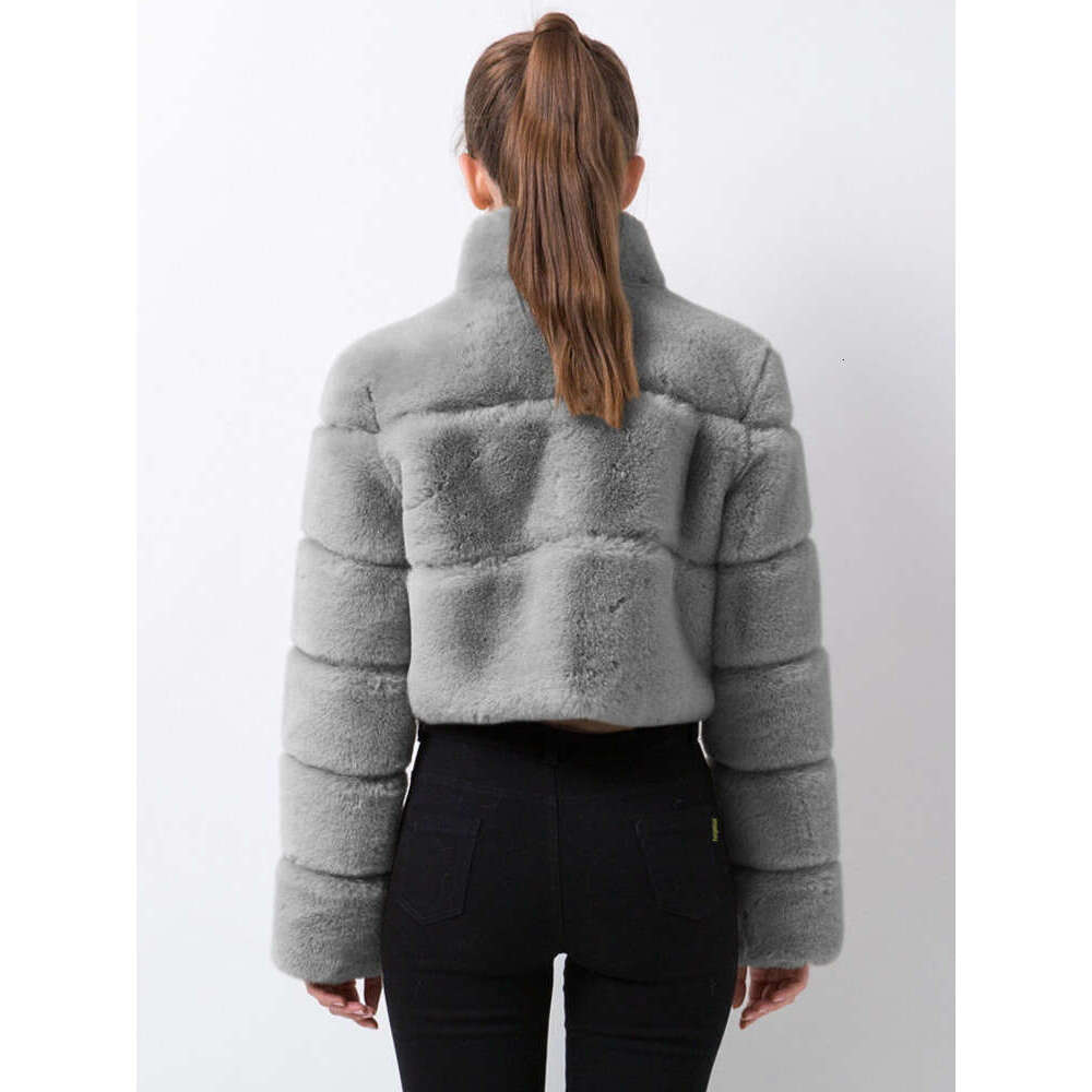 DEAT Fashion Women's Faux Coat Stand Collarl Covered Long Sleeve Thick Warm Short Imitation Fox Fur Jacket Winter 2024 New