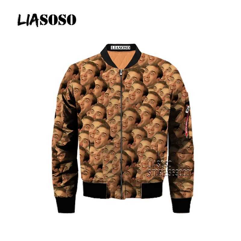 LIASOSO interesting actor Nicolas Cage multi face bomber jacket 3D printed mens winter thick flight jacket punk retro youth top X241023