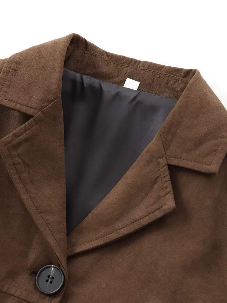 European and American style autumn womens clothing fully matches old brown suede short jacket 241023