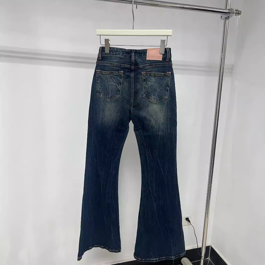 Designer's new AC home texture pattern autumn winter, showing long legs and elastic high waisted jeans for women, flared pants