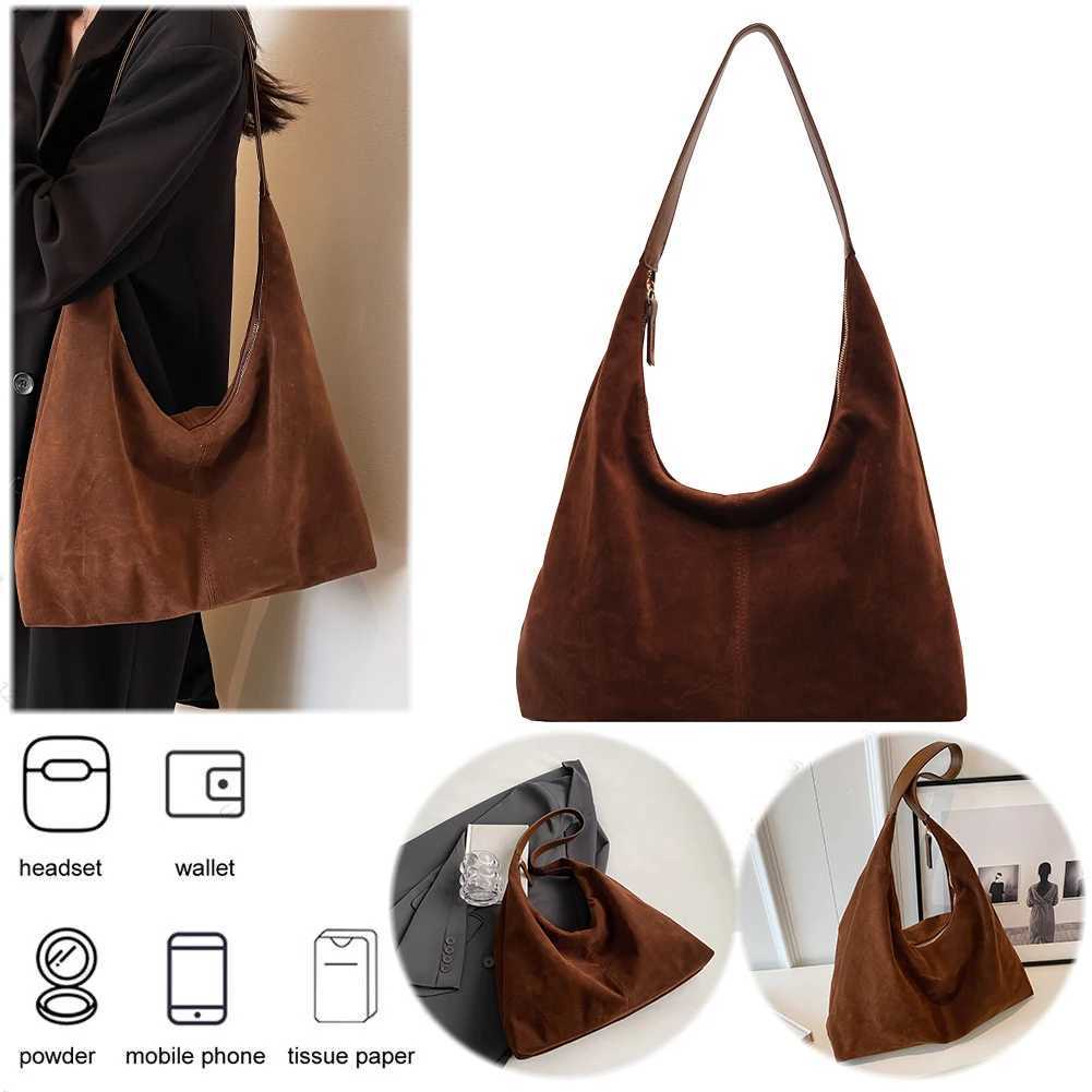 Women Suede Tote Bag with Zipper Shoulder Pu Leather Large Capacity Hobo Solid Slouchy Commuter Travel 241023