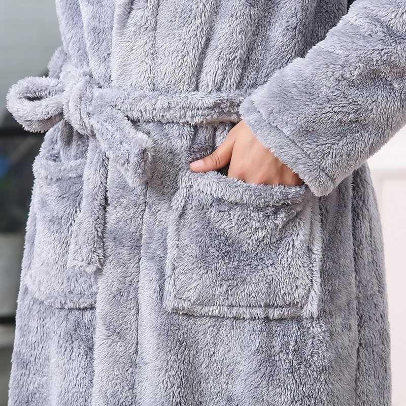 Coral fleece mens warm extra thick extended night light bathroom pajamas plush robes W241023