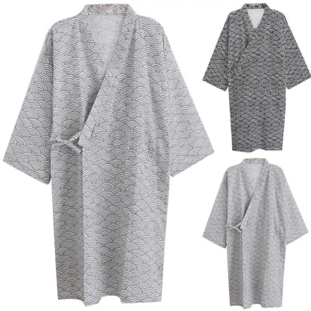 Mens Fashion Printed Kimono Robe Spwear Night Light Loose Medium length Bathroom W241023