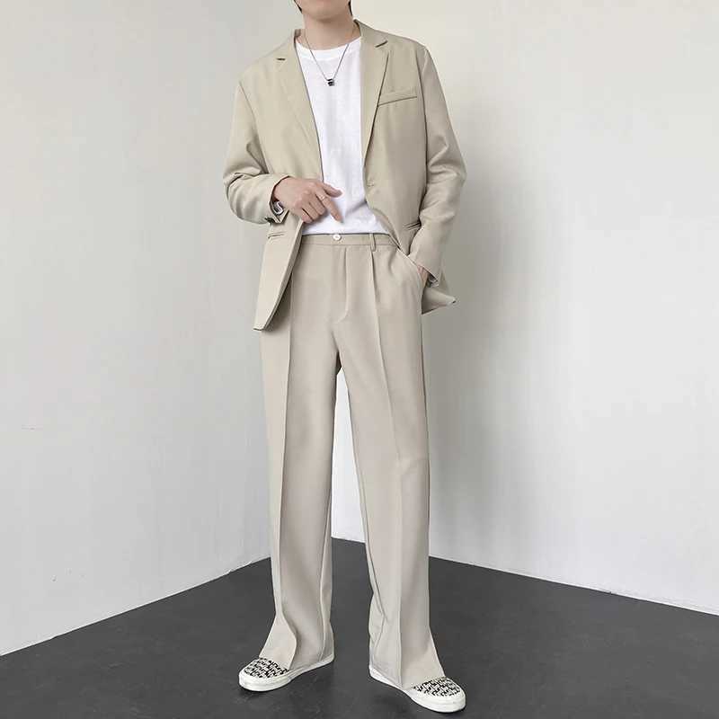 New Men Suit Pants Korean Casual Pant Neutral Solid Fashion Design Wide Leg Business Comfortable Trousers Straight StreetwearX241023