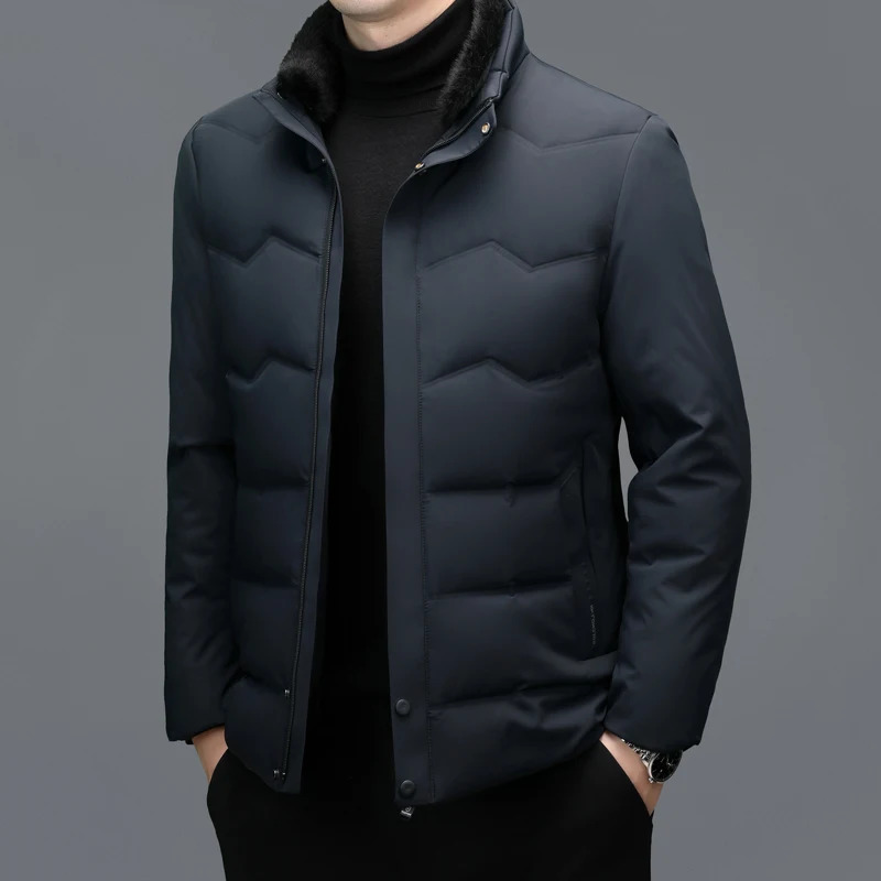 YX-2611 Mens White Duck Down Jacket Winter Thick Jacket Fur Integrated Collar Detachable Casual Business Warm Jacket 241022