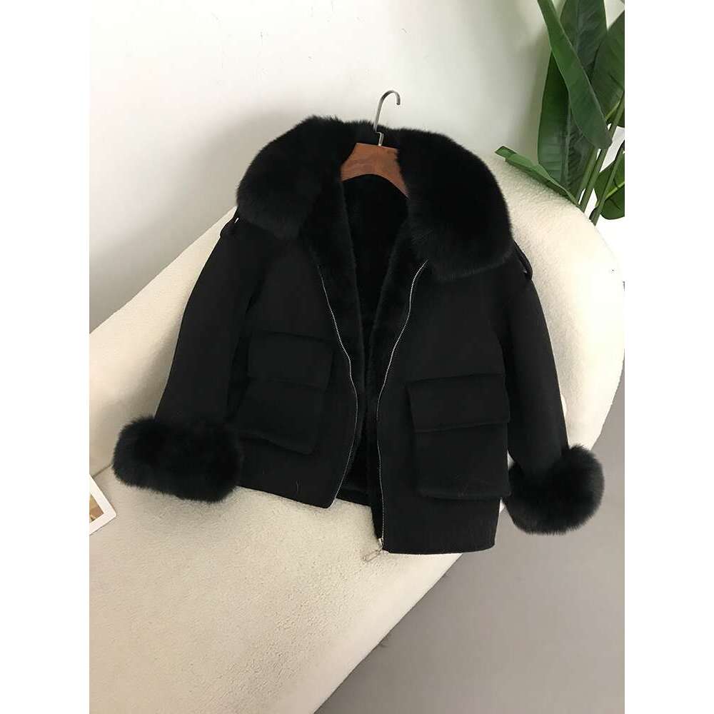 OFTBUY 2024 Real Fur Coat With Thick Er Winter Jacket Women Natural Fox Collar Cuffs Wool Cashmere Blends Pockets Outerwear