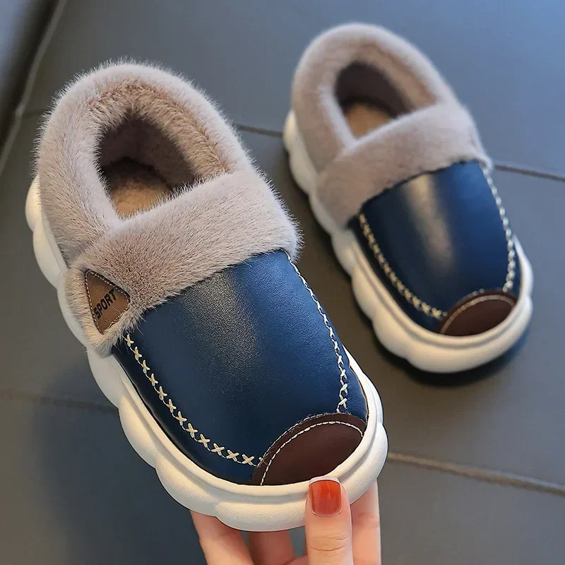 Childrens slippers princess shoes warm childrens winter waterproof indoor leather slippers little girls and boys soft soled baby shoes 241022