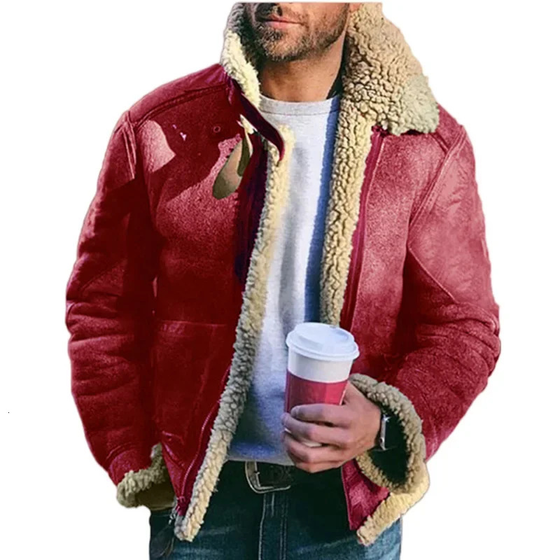 Mens Winter Comfortable Jacket Artificial Fur Integrated Plush Top Fur Coat