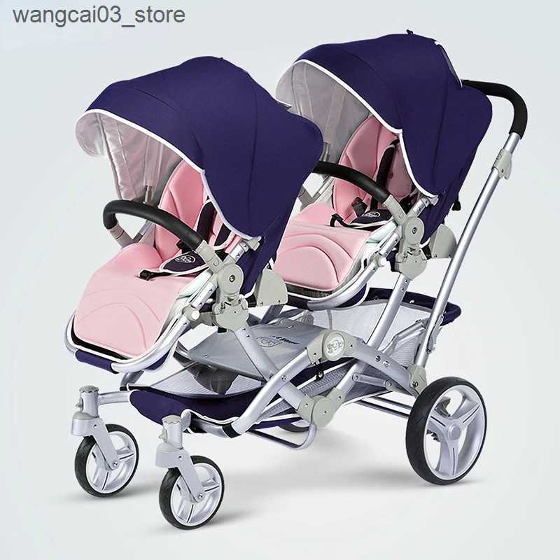 Strollers# Luxury Twin Baby Stroller Can sit or lie down High Landscape Pram Light And Shock Proof Folding Double Stroller baby accessories L240910
