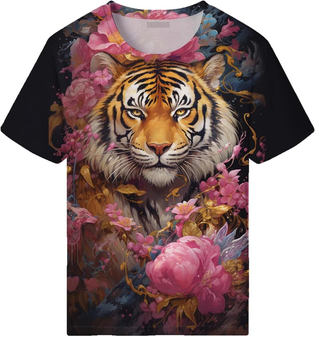 Mens T shirt Men's White Tiger T-Shirt 3D Funny Tiger Roar Tees Tops Summer Fashion Short-Sleeved Shirt tee Casual tops summer clothes