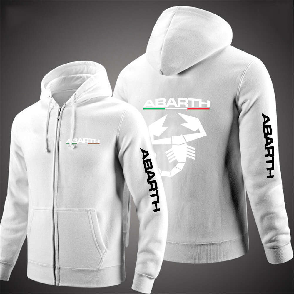 High end Men New Abarth Solid Color Zip Up Pocket Oversized Harajuku Korean Sweatshirts Long Sleeve Hooded Streetwear Casual Top