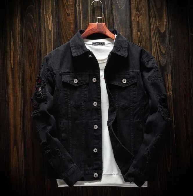 New Mens Fashion Jacket Spring and Autumn Cotton Denim Jacket Mens Red White Black Perforated Jean Coats Mens X241023