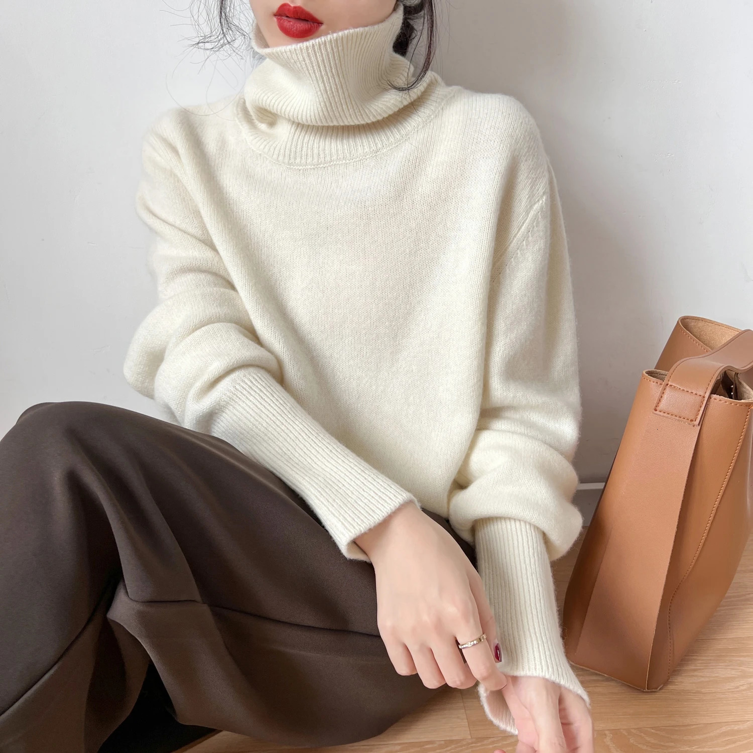 Women Cashmere Sweater Jumper Female Pullover Long Sleeve Casual Turtleneck Autumn Winter 241021
