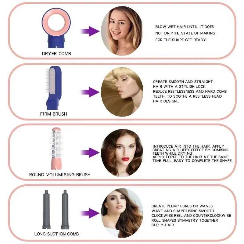 New Arrival 5-in-1 hair dryer hot comb set professional negative ion hair care curling iron straightener dry brush styling tool Z241022