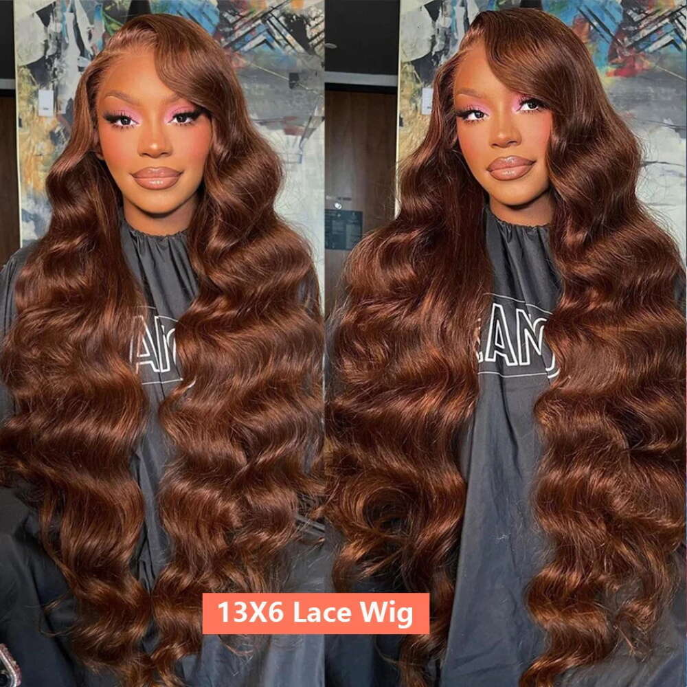 30 36 Inch Chocolate Brown Body Wave 13x4 Transparent Lace Front Human Hair 200% Density Biazilian Colored Wig For Women