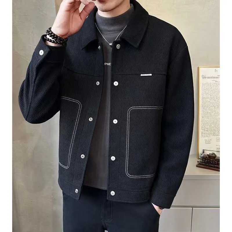Fashion collar button splicing full-color solid color jacket for mens 2023 autumn/winter loose casual top Korean jacket X241023