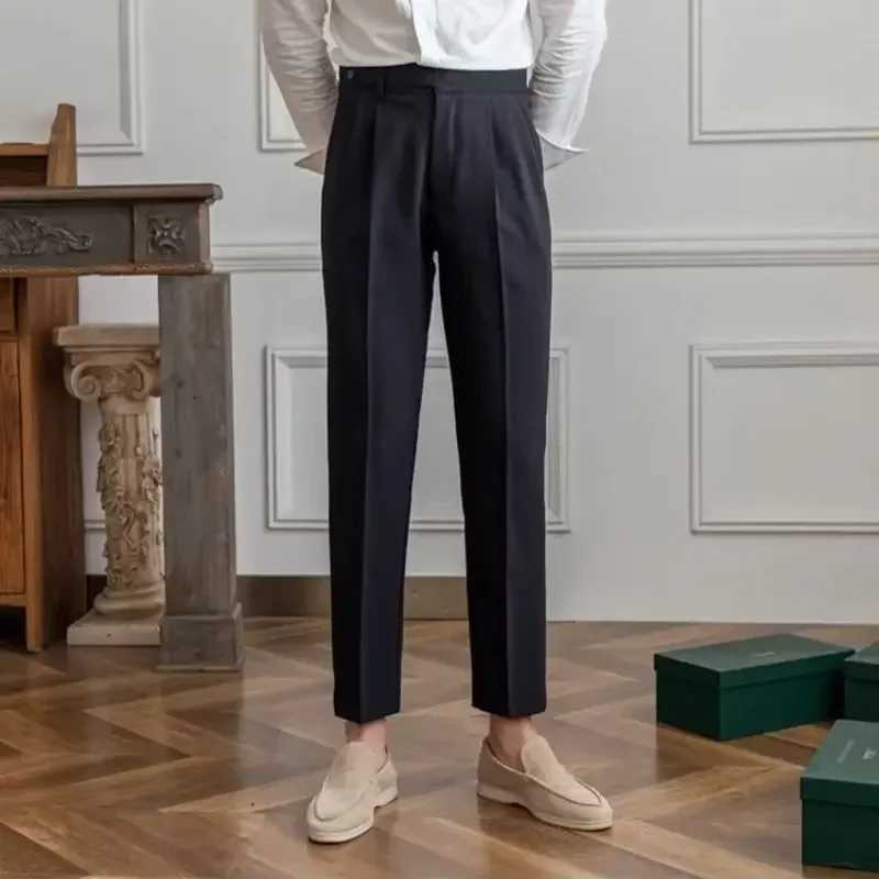 9 Cropped Suit Trousers Brown Plus Big Size Mens Summer Pants New In Designer Clothes Clothing Korean Style Fabric FormalX241023