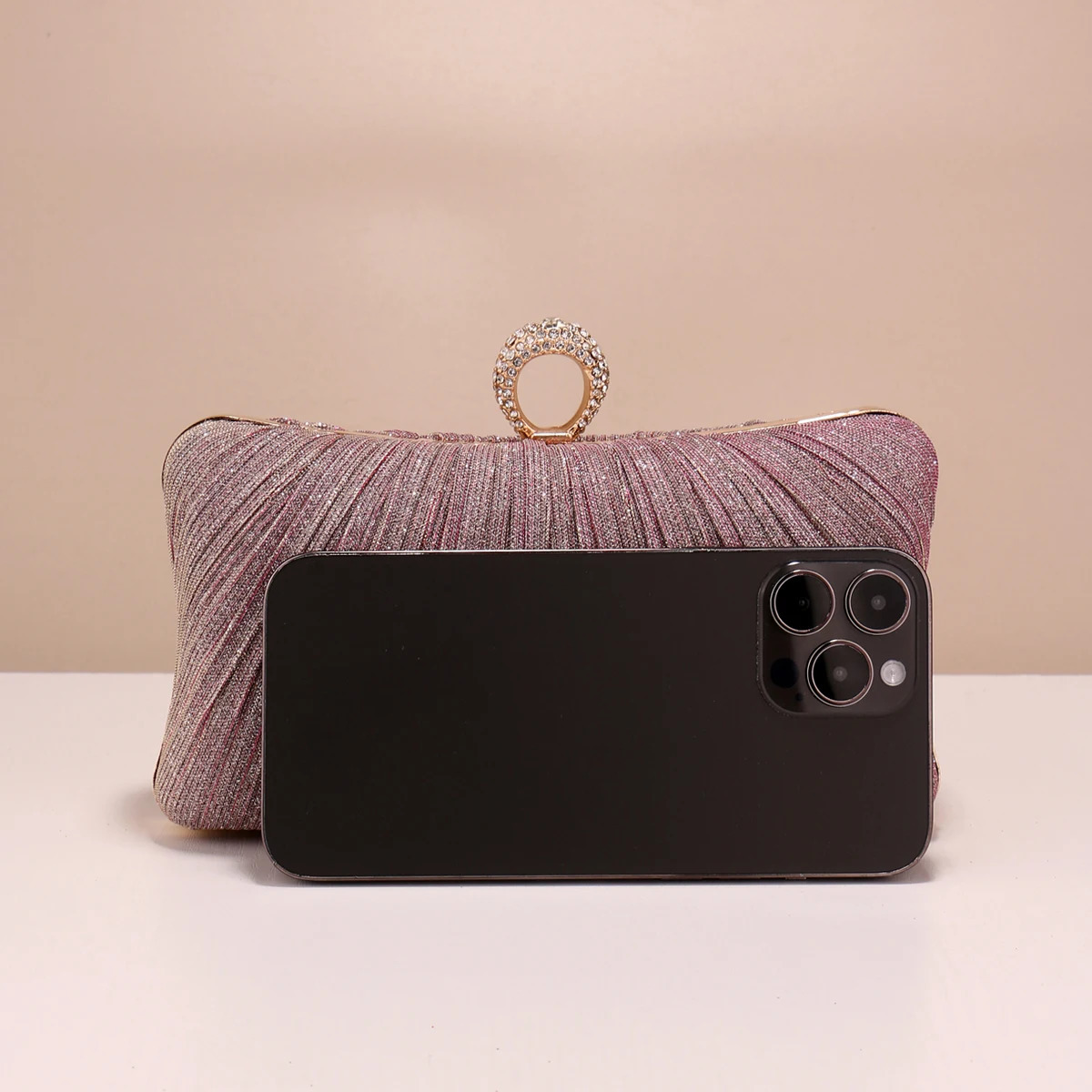 Valentines Day evening bag finger ring diamond clutch pleated fashion ball dinner handbag with chain wallet 241023