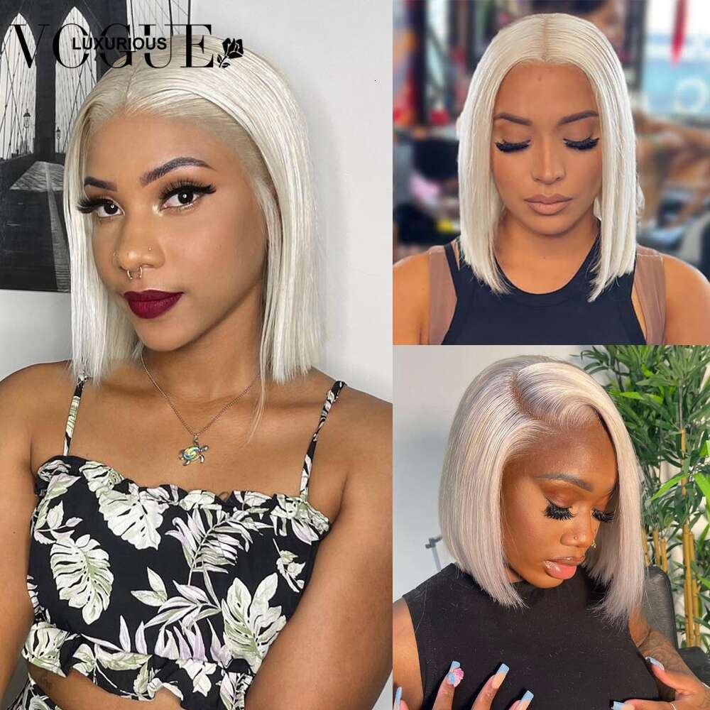 13x4 Platinum Blonde Lace Front Wig Brazilian Human Hair Transparent Short Bob Pixie Cut Glueless Closure Wigs Preplucked