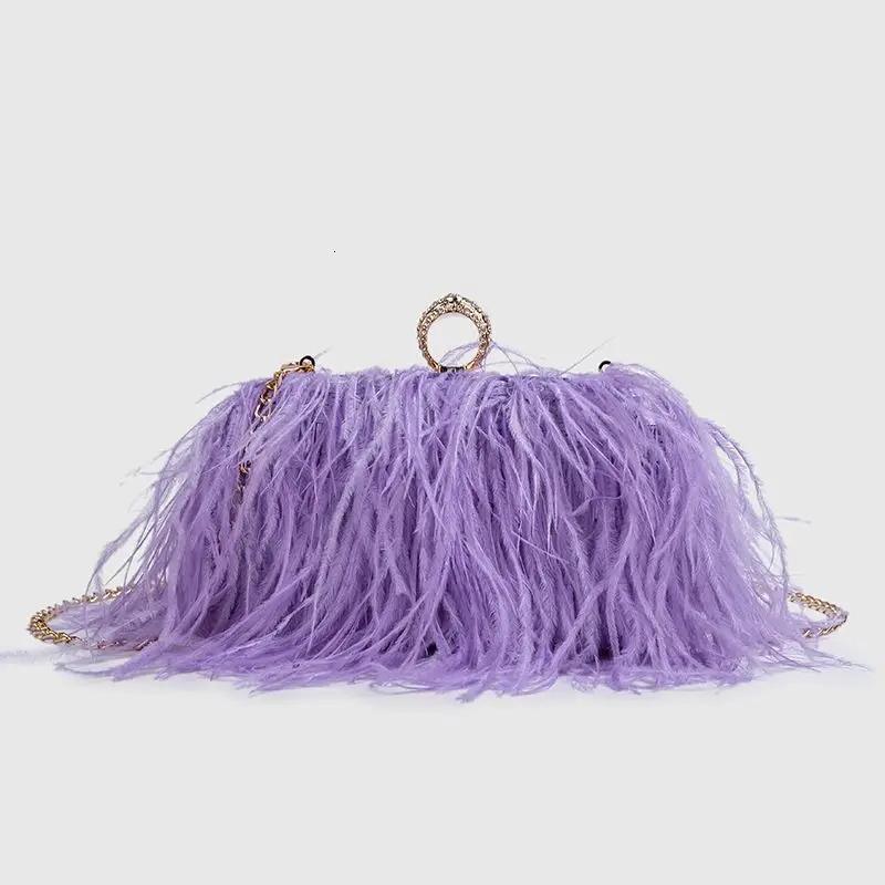 Fashion Ostrich Fuax fur wallet clutch bag womens diamond finger ring dinner party wedding wallet chic 241023