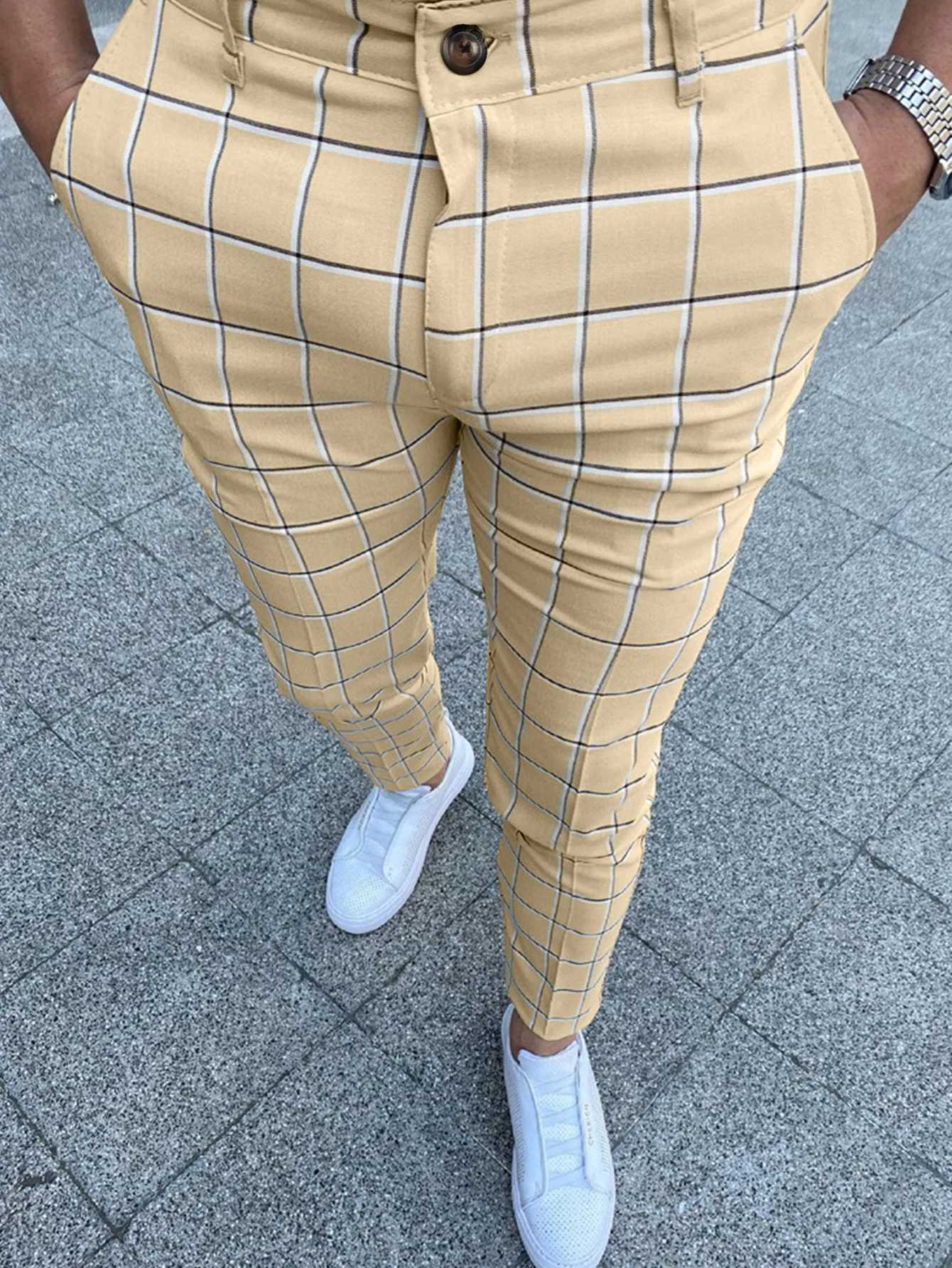 Mens Pants Mid Waist Slim Straight Trousers Mens Casual Print Pants For Business Office Formal Wedding Daily Trousers Hot SaleX241023