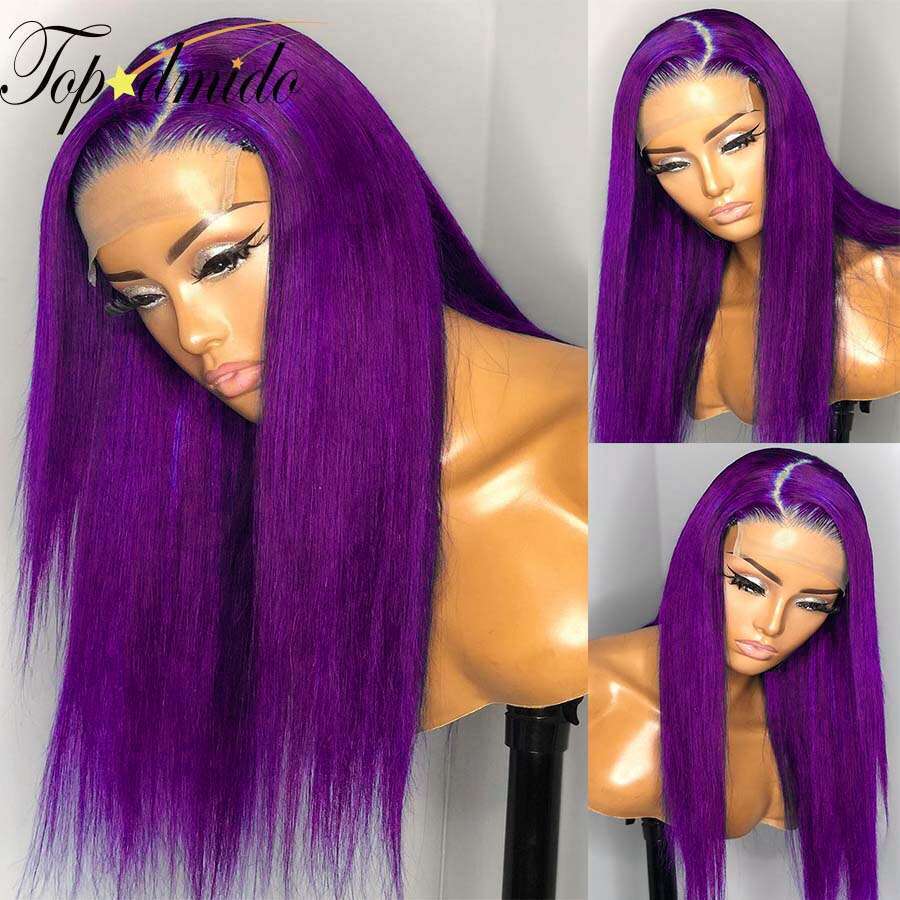Topodmido Onion Purple Color 13x4 Front with Baby Brazilian Hair 4x4 Closure for Woman Transparent Lace Wig