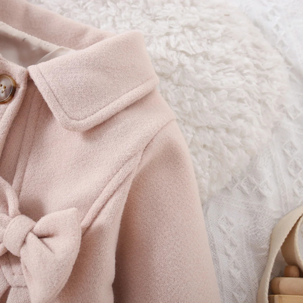 6 months -3 years old autumn and winter baby girl jacket beige bow childrens long sleeved dress 241022