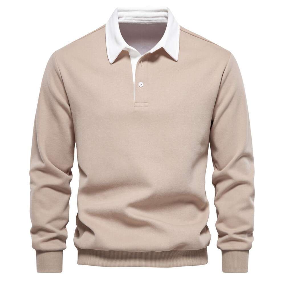 Autumn New Fashion Soild Color Design Polo Neck Sweatshirts for Men Casual and Social Wear Quality Cotton Mens s