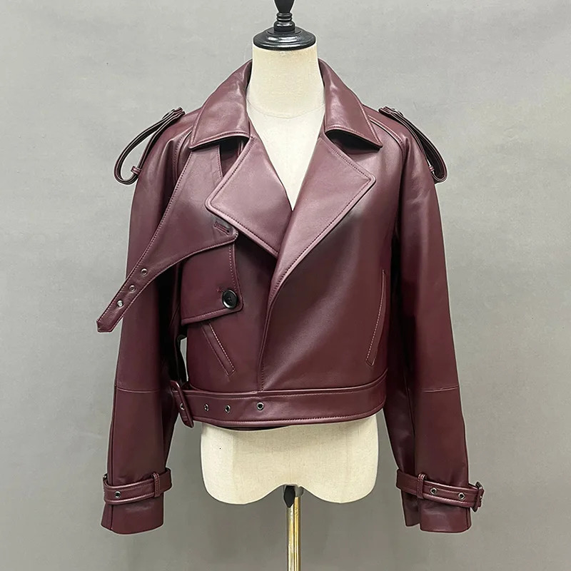 Womens genuine leather jacket womens sheepskin jacket Cropped jacket short genuine leather coat FG5796 241023