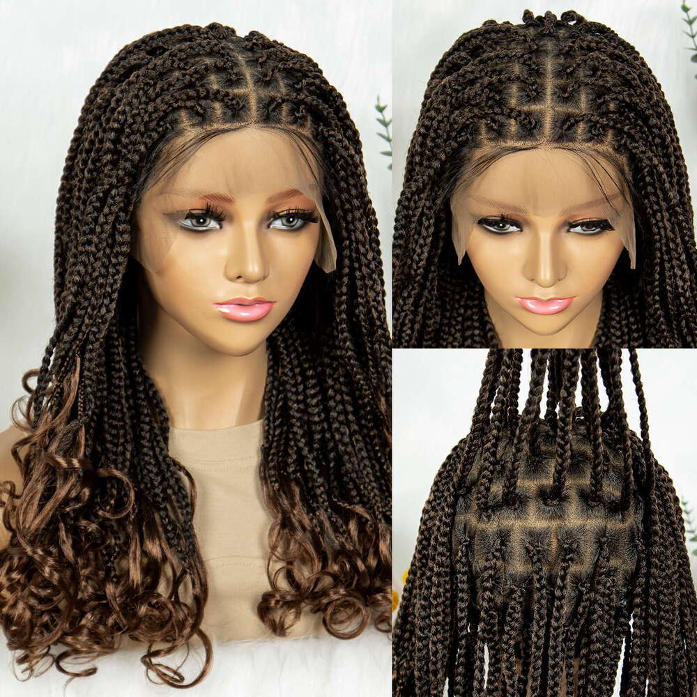 Kima Goddess Box Transparent Full Lace Wig French Curly Ends with Baby Hair Braided Wigs for African Women