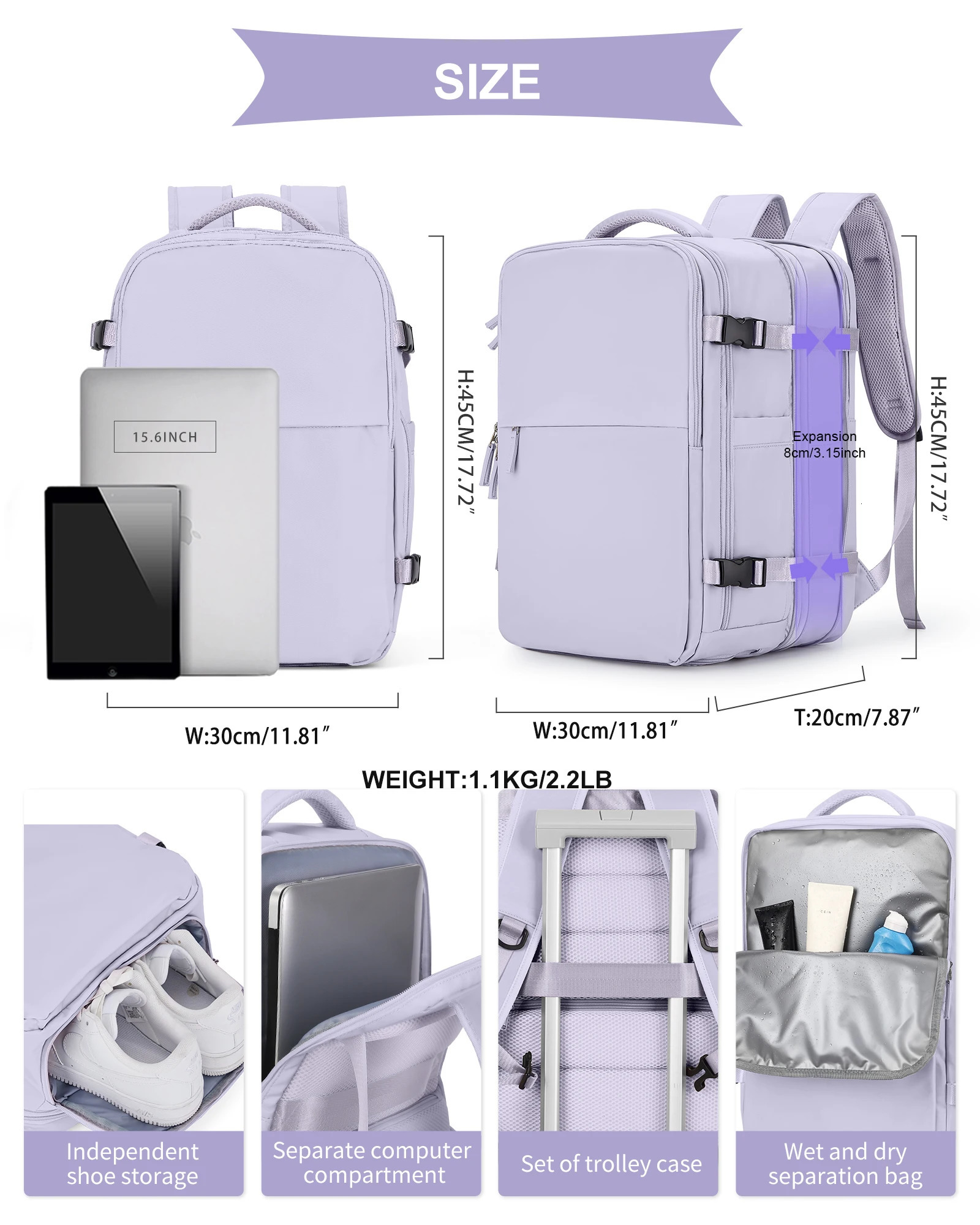 Large Laptop Backpack Expandable Flight Approved Backpack for Women Weekender Carry on Backpack Hiking Backpack 241023