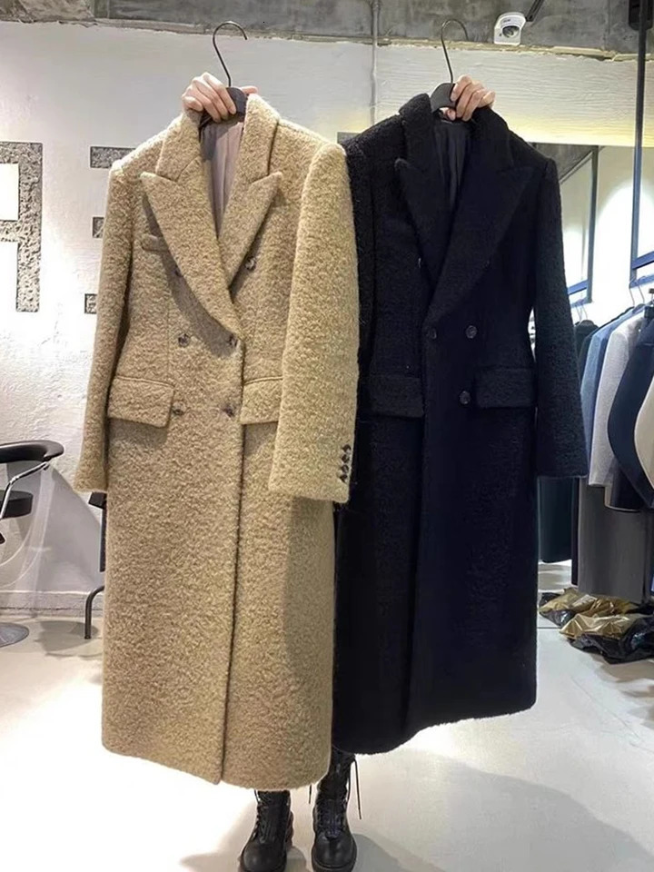 Korean Fashion Autumn Womens Jacket Long Wool Coat Womens Elegant Set High Elegant Coat Wool Coat 241023