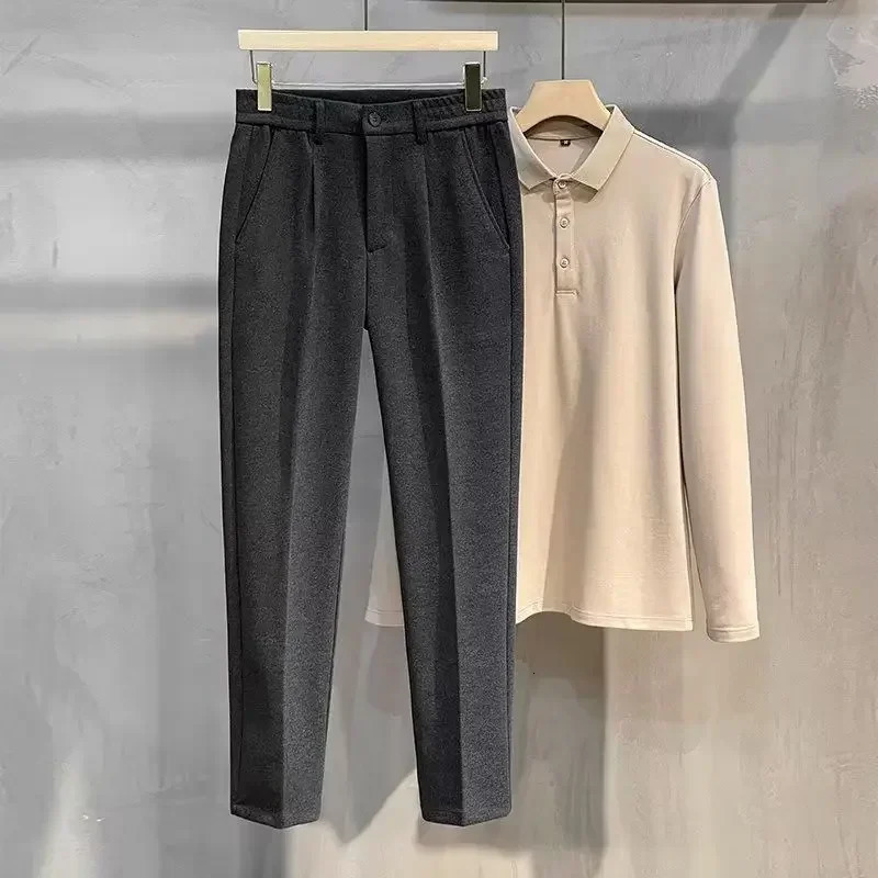 Autumn Winter Mens Thick Suit Pants Fashion Casual Slim Straight Drape Classic Business Woolen Cloth Formal Male Trousers 241010