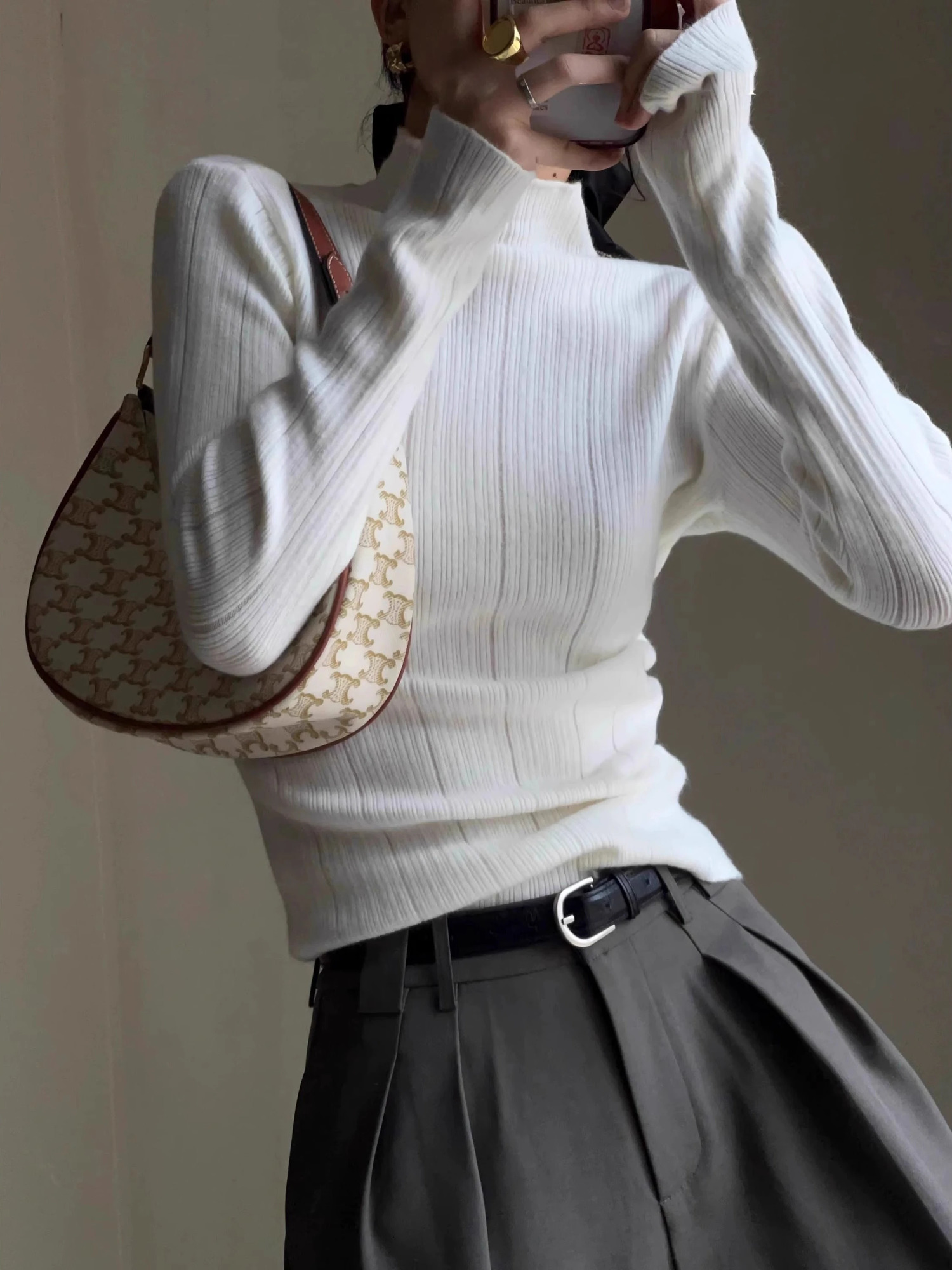 Deeptown Basic Turtleneck Crop Sweater Women Casual Knitted Pullover Solid Color Jumper Long Sleeve Tops Slim Bottoming Shirt 241021