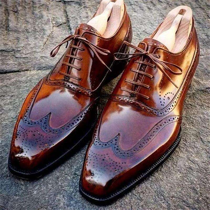Classic Brogues Brown Black Business Square Head Carved Oxford Lace-up Red Sole Men Dress Shoes