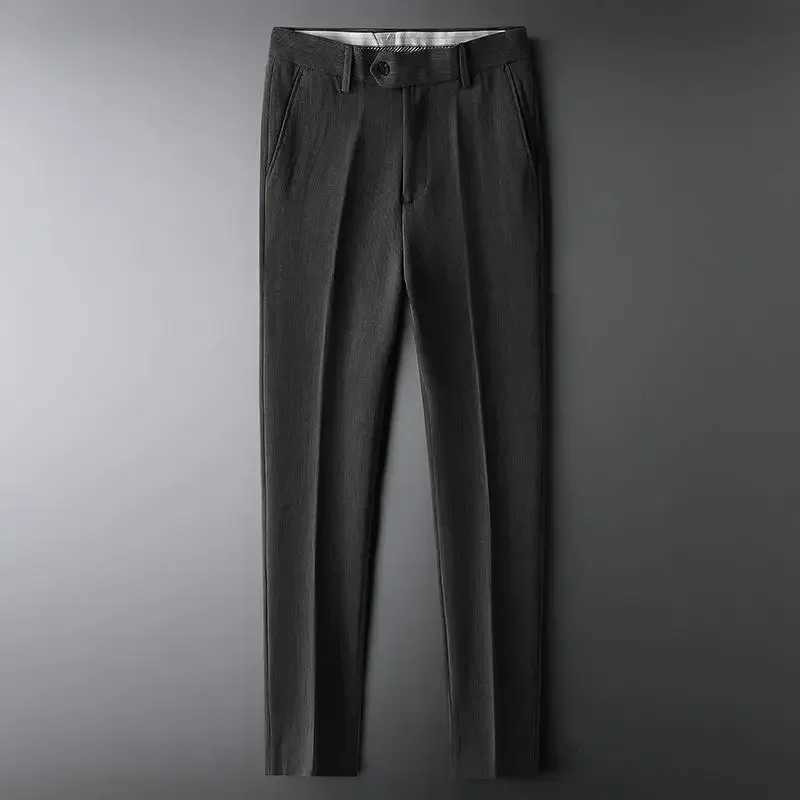 Slim Fit 9 Cropped Male Suit Trousers White Mens Summer Pants Tressed Luxury Spandex High Quality Up Stylish Formal 2024 SlacksX241023