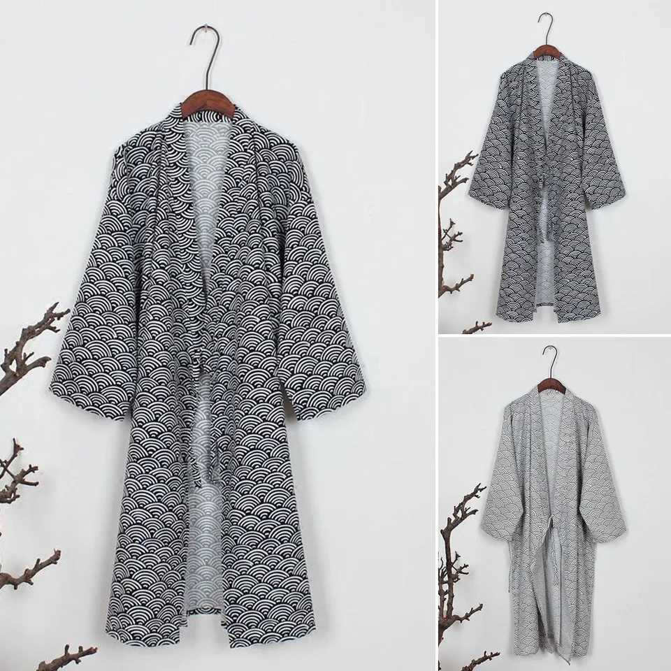 Mens Kimono Yukata Cotton Soft Japanese Loose Fit Robe Evening Dress Bathrobe Sarai Come Clothes Long Bath Towels W241023