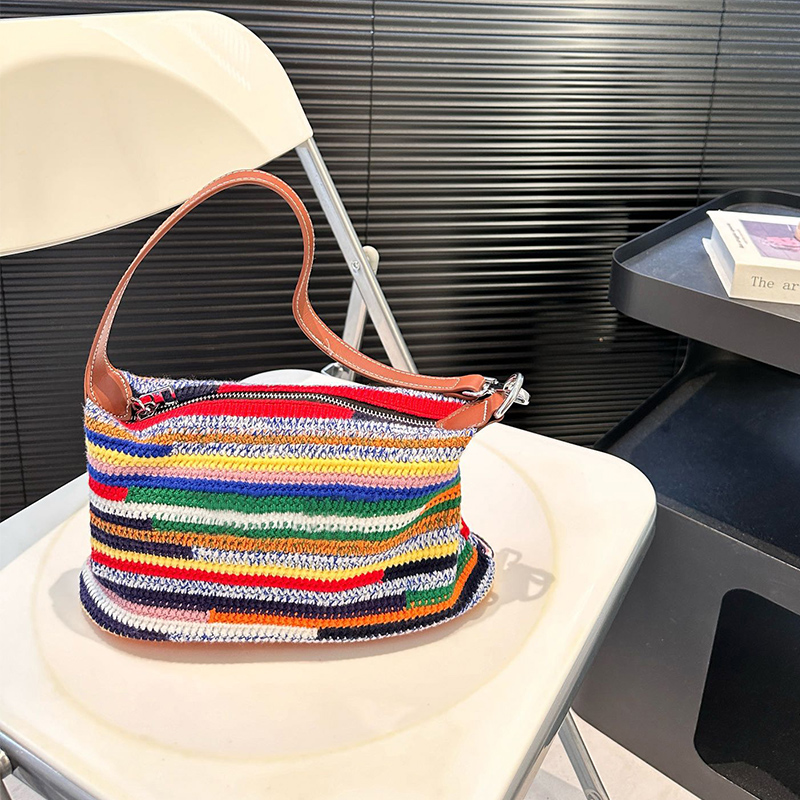 Weave Hobo Strap Tote Designer Purses Handbag Rainbow Crochet Knitting Shoulder Underarm Purse Summer Beach Bag Weekend Travel Crossbody Pouch Suotong
