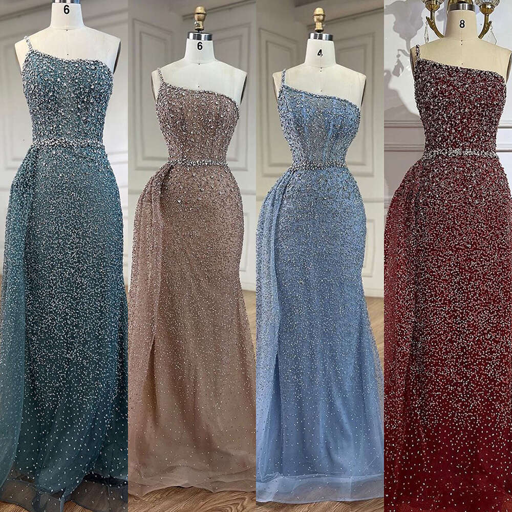 Serene Hill Turquoise Mermaid One Shoulder With Overskirt Beaded Evening Dresses Gowns 2024 For Women Party