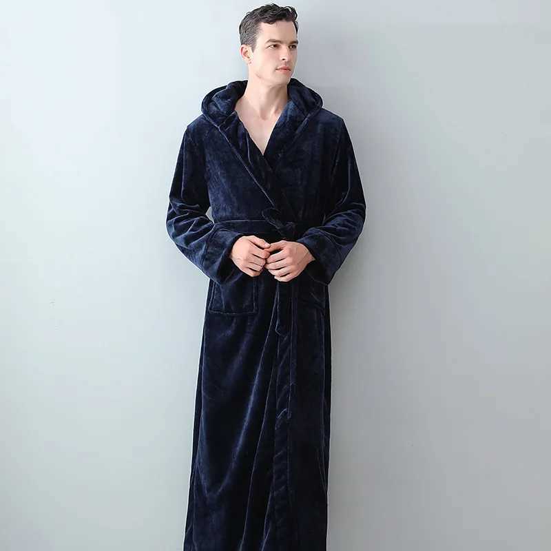Winter Mens Hoodie Thick Robe Flannel Night Light Coral Velvet Long Bathroom Mens Evening Dress Loose and Warm W241023