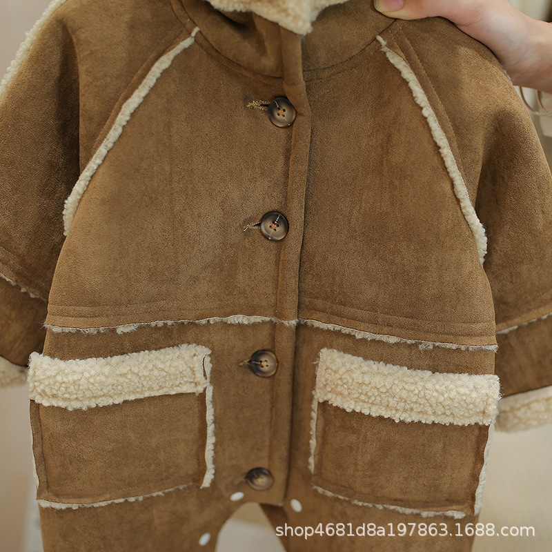 Thick Warm Infant Baby Jumpsuit Hooded Inside Fleece Boy Girl Winter Autumn Overalls Children Outerwear For Kids Snowsuit Romper 220107