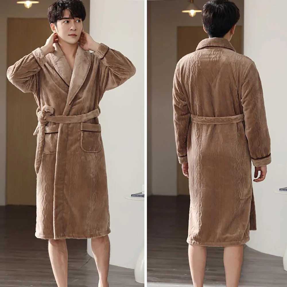 Winter thick double-sided flannel Plus plush warm mens casual loose solid V-neck Spwear comfortable shower suit W241023