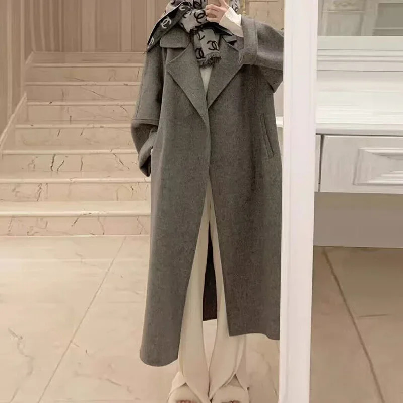 Fashion Double sided Wool Womens Mid to Long Knee Wool Coat Korean style Small Nail Coat 241023