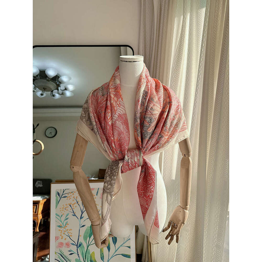 Wrap Pink Shawl Large High Print Plant Cashmere Scarf Women's Silk 140 Brand Wool End Format Hijab Neck P go scarf designers