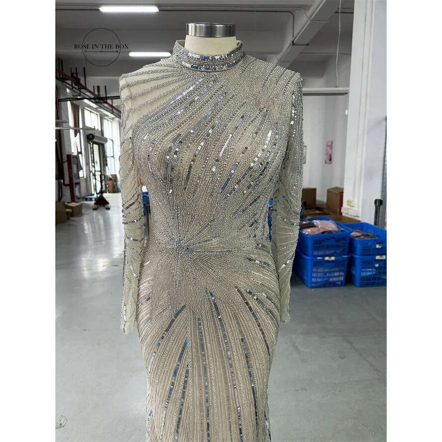 Muslim Elegant Yellow Mermaid Evening Dresses For Women Dubai Long Sleeves Beaded Arabic Formal Party Gowns Bc17007 mal