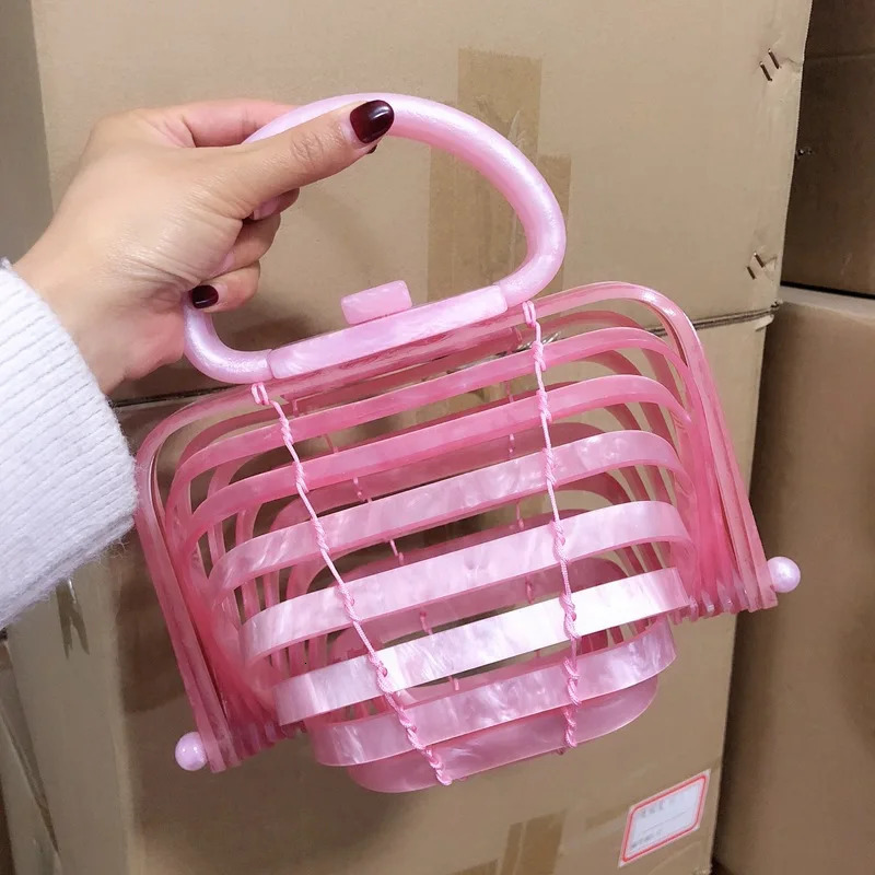 Vacation Beach Bag Acrylic Basket Hollow Out Handbag Folding Shell Bag 241023