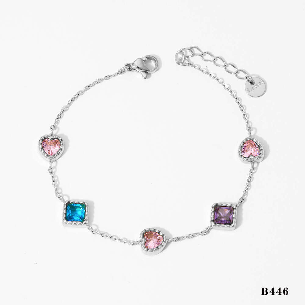 Heart Square color zirconium bracelet female fashion light luxury temperament heart trend stainless steel bracelet
