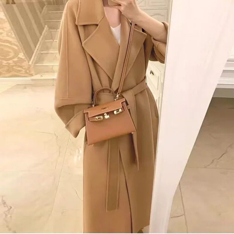 Fashion Double sided Wool Womens Mid to Long Knee Wool Coat Korean style Small Nail Coat 241023