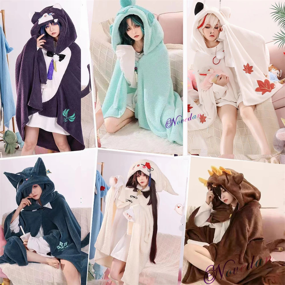 Genshin Impact Xiao Hutao Ghost Wanderer Traveler Kazuha cosplay blanket cape Cape Town funny wool pajamas anime costume hoodie 241023